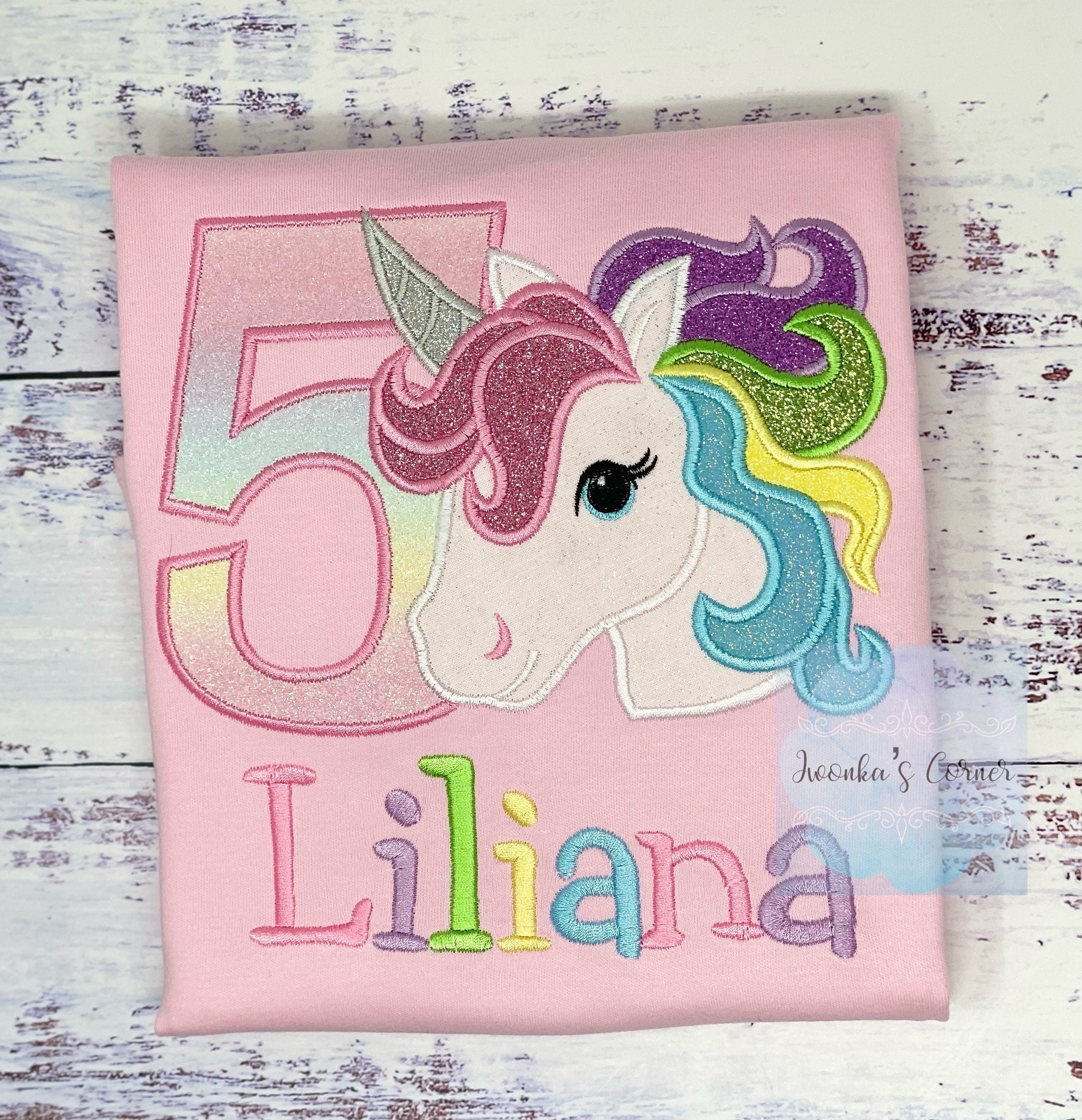 5th Birthday Pastel Unicorn Shirt, Girl Rainbow Pastel Unicorn Birthday Outfit, Rainbow Unicorn outfit, Unicorn embroidery, Any age