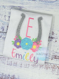 Girl Shirt With horseshoe, Horse lover gift, Monogram Tee with Lucky horse shoe,Shirt with flowers, Horse Embroidery Birthday gift
