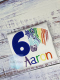 Boy 6th birthday rainbow zebra shirt, Embroidered Safari zebra t-shirt, Colorful rainbow zebra, Any age birthday tee