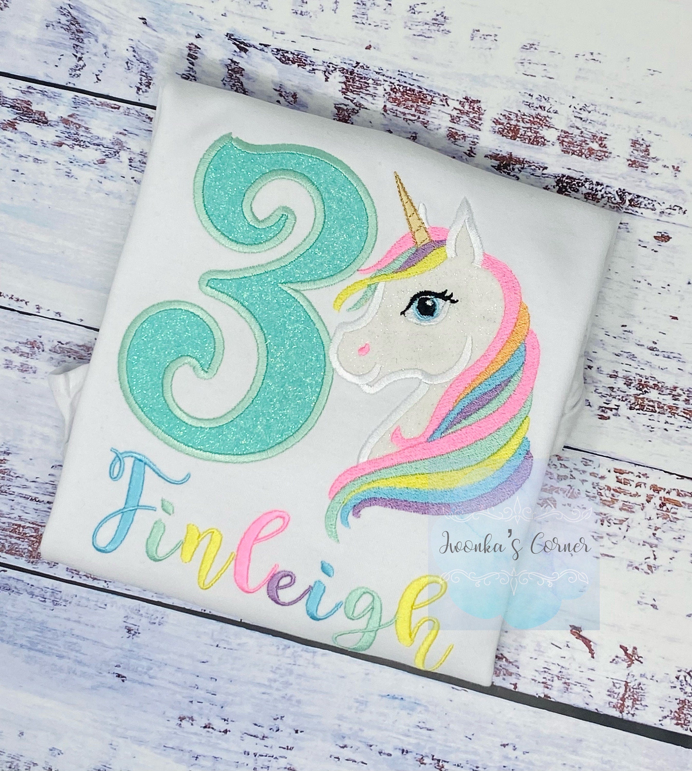 3rd Birthday Pastel Unicorn Shirt, Girl Rainbow Pastel Unicorn Birthday Outfit, Rainbow Unicorn outfit, Unicorn embroidery, Any age