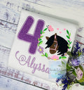 Girl 4th Birthday Shirt With Bay Brown Horse, Birthday Tee with Ponny, 4th, 6th 7th Horse Embroidery T-Shirt, Any Age, Long Mane Hoese.