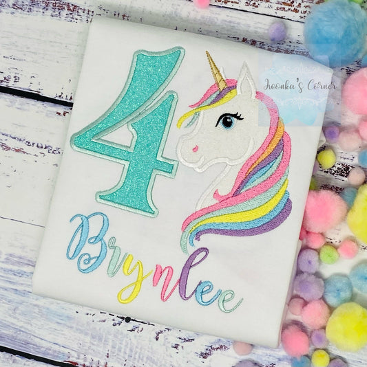 4th Birthday Pastel Unicorn Shirt, Girl Rainbow Pastel Unicorn Birthday Outfit, Rainbow Unicorn outfit, Unicorn embroidery, Any age