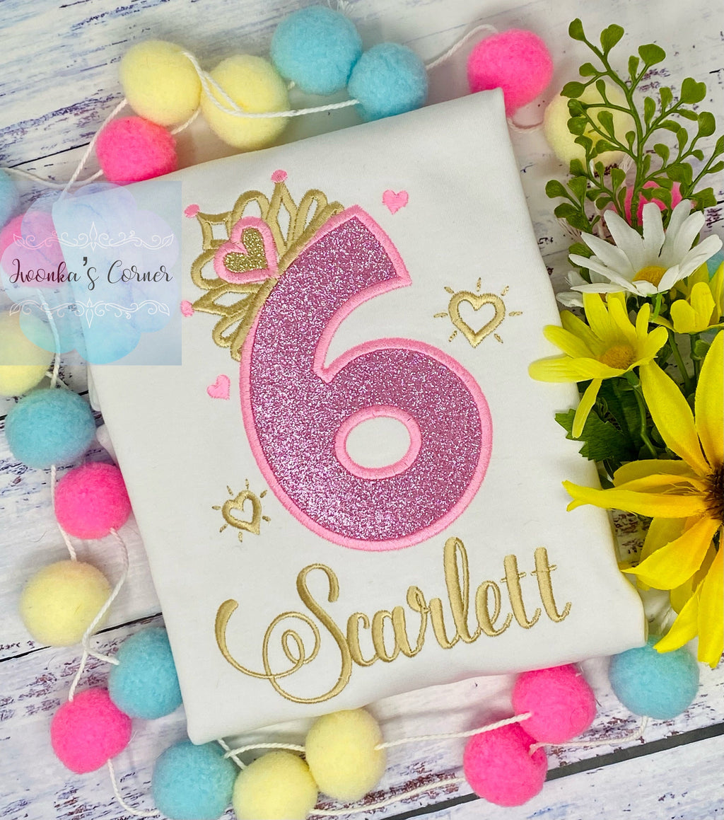 6th Birthday Girl Outfit, Princess Birthday Shirt, Number with Tiara, Pink Princess Birthday Shirt, Princess Birthday Party