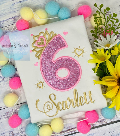 6th Birthday Girl Outfit, Princess Birthday Shirt, Number with Tiara, Pink Princess Birthday Shirt, Princess Birthday Party