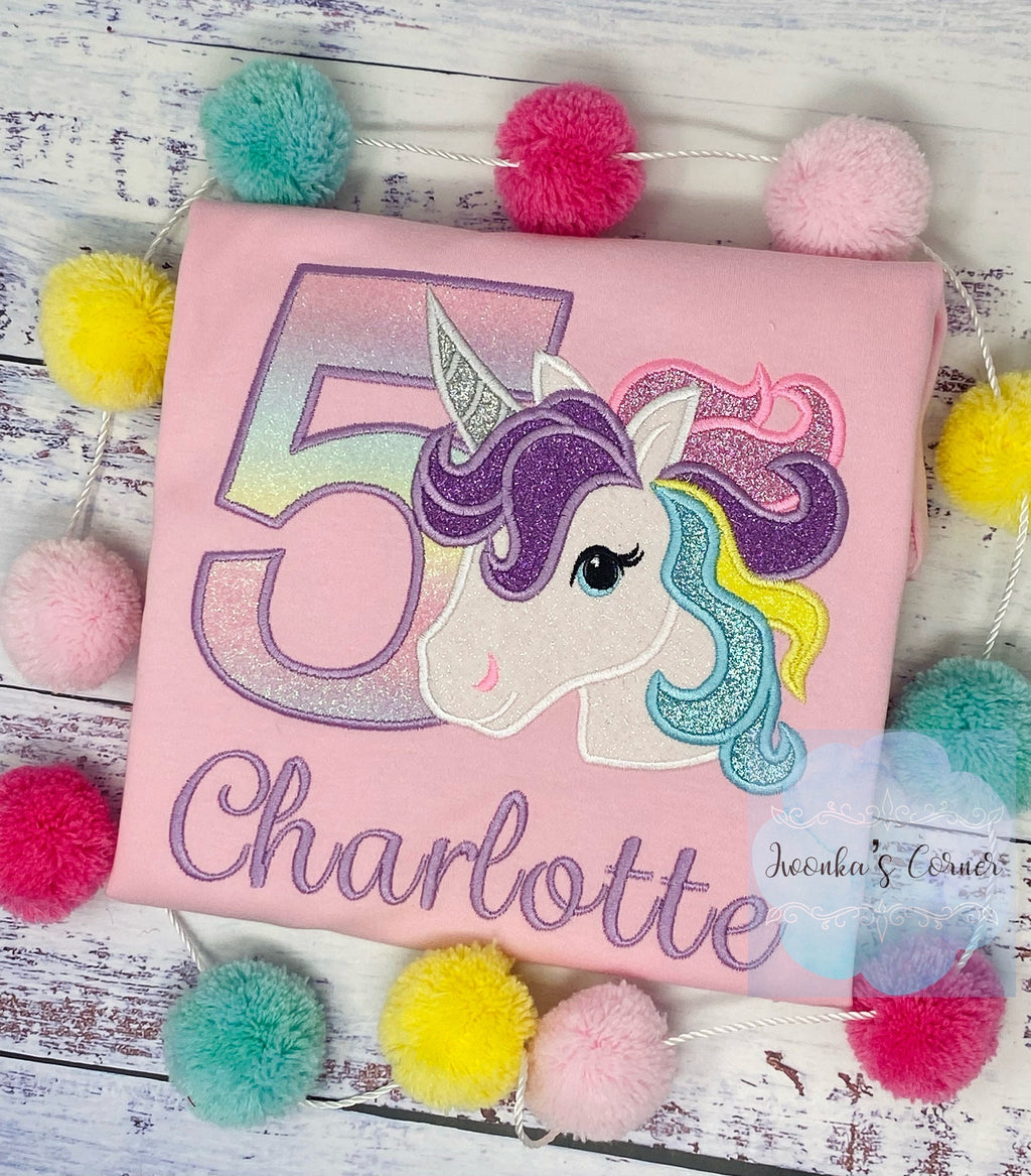 Girl Rainbow Pastel Unicorn Birthday Outfit, 6th Birthday Pastel Unicorn Shirt, Unicorn birthday, Rainbow Unicorn, Custom Unicorn Embroidery