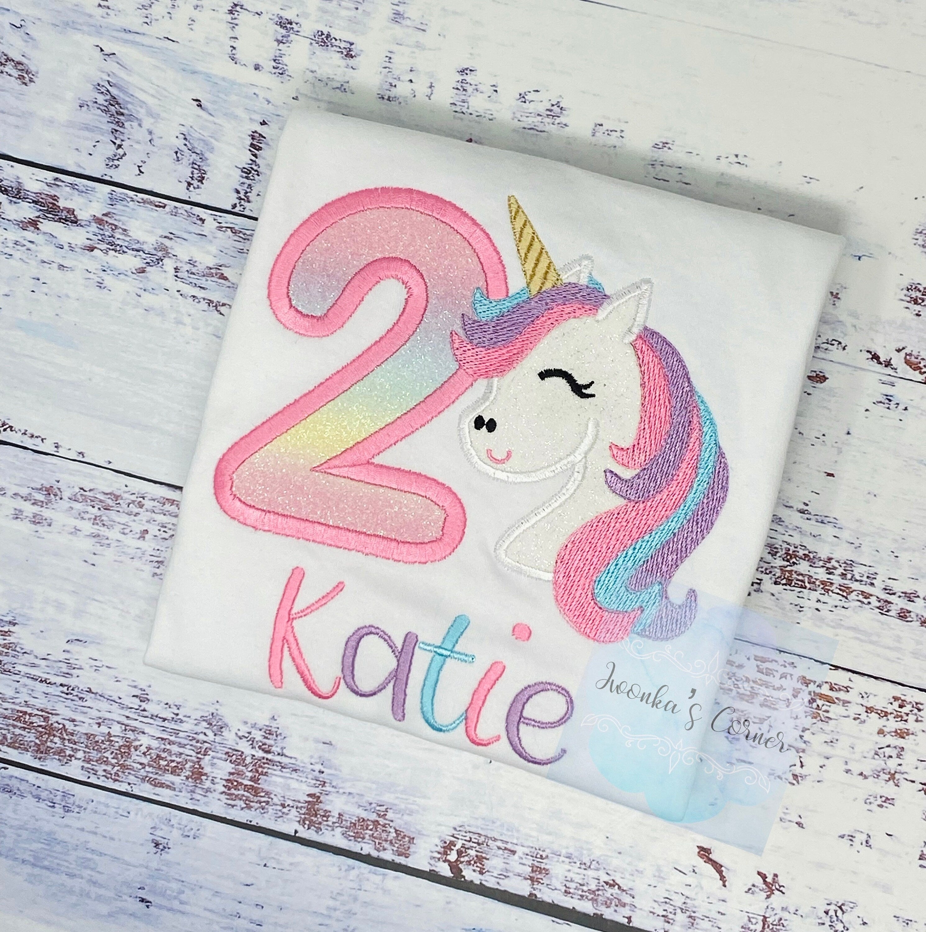 2nd Birthday pink purple blue, Unicorn Shirt, Girl Rainbow Pastel Unicorn Birthday Outfit, Rainbow Unicorn, Unicorn embroidery, Any age