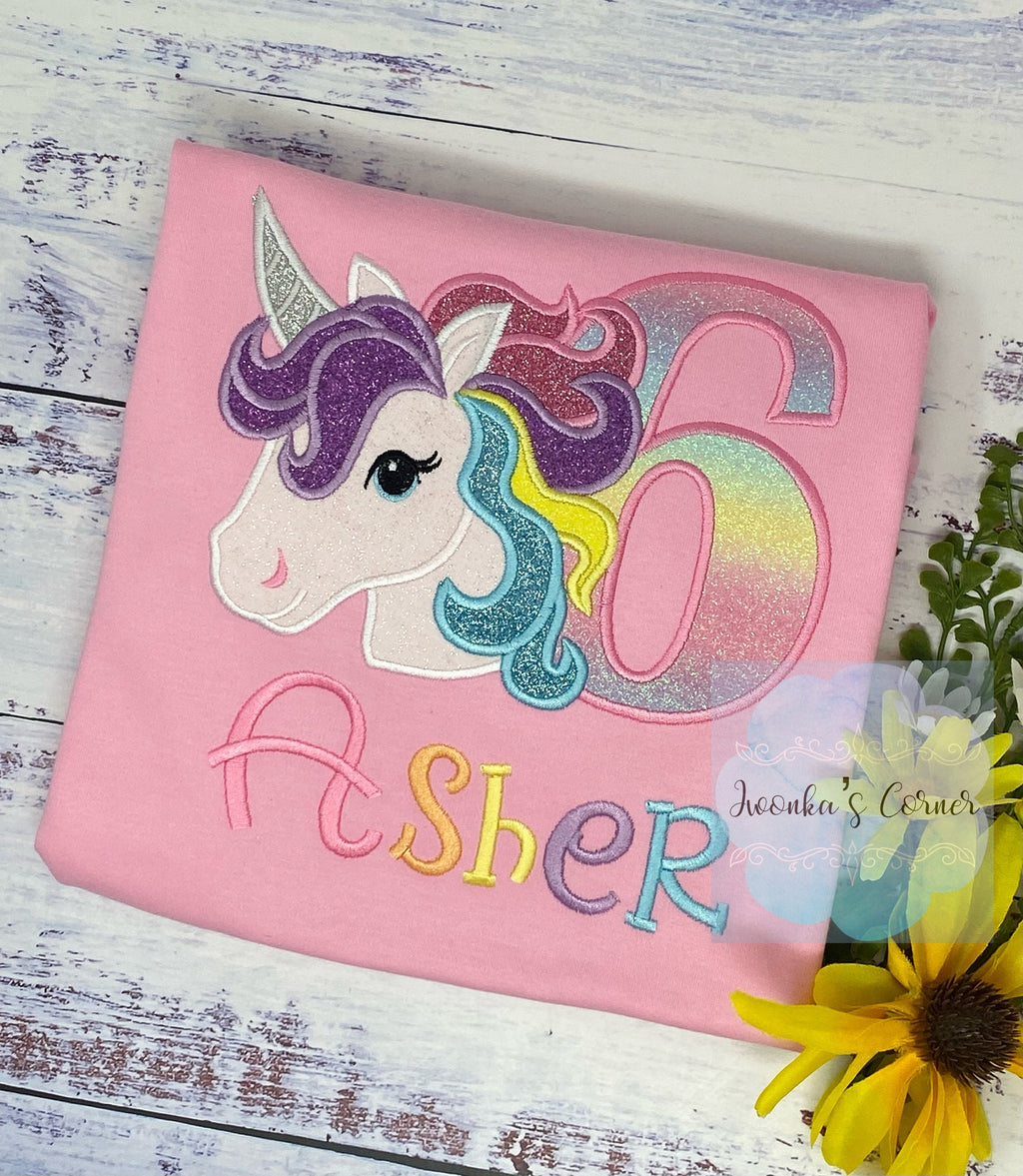 6th Birthday Pastel Unicorn Shirt, Girl Rainbow Pastel Unicorn Birthday Outfit, Rainbow Unicorn outfit, Unicorn embroidery, Any age