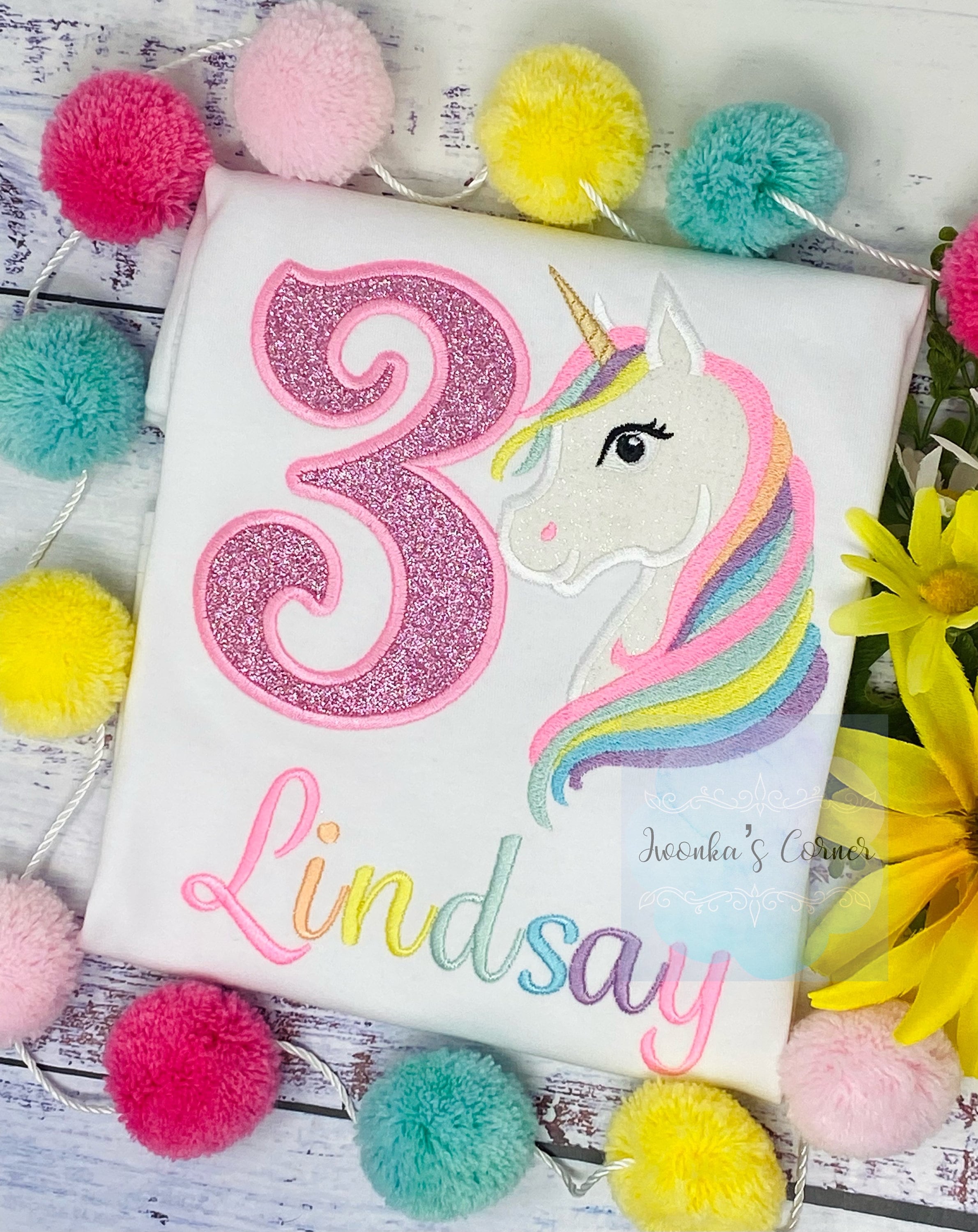 3rd Birthday Pastel Unicorn Shirt, Girl Rainbow Pastel Unicorn Birthday Outfit, Rainbow Unicorn outfit, Unicorn embroidery, Any age