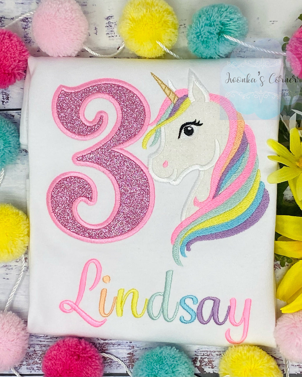 SHIPS NEXT DAY, 3rd Birthday Pastel Unicorn Shirt, Girl Rainbow Pastel Unicorn Birthday Outfit, Rainbow Unicorn outfit, Unicorn embroidery