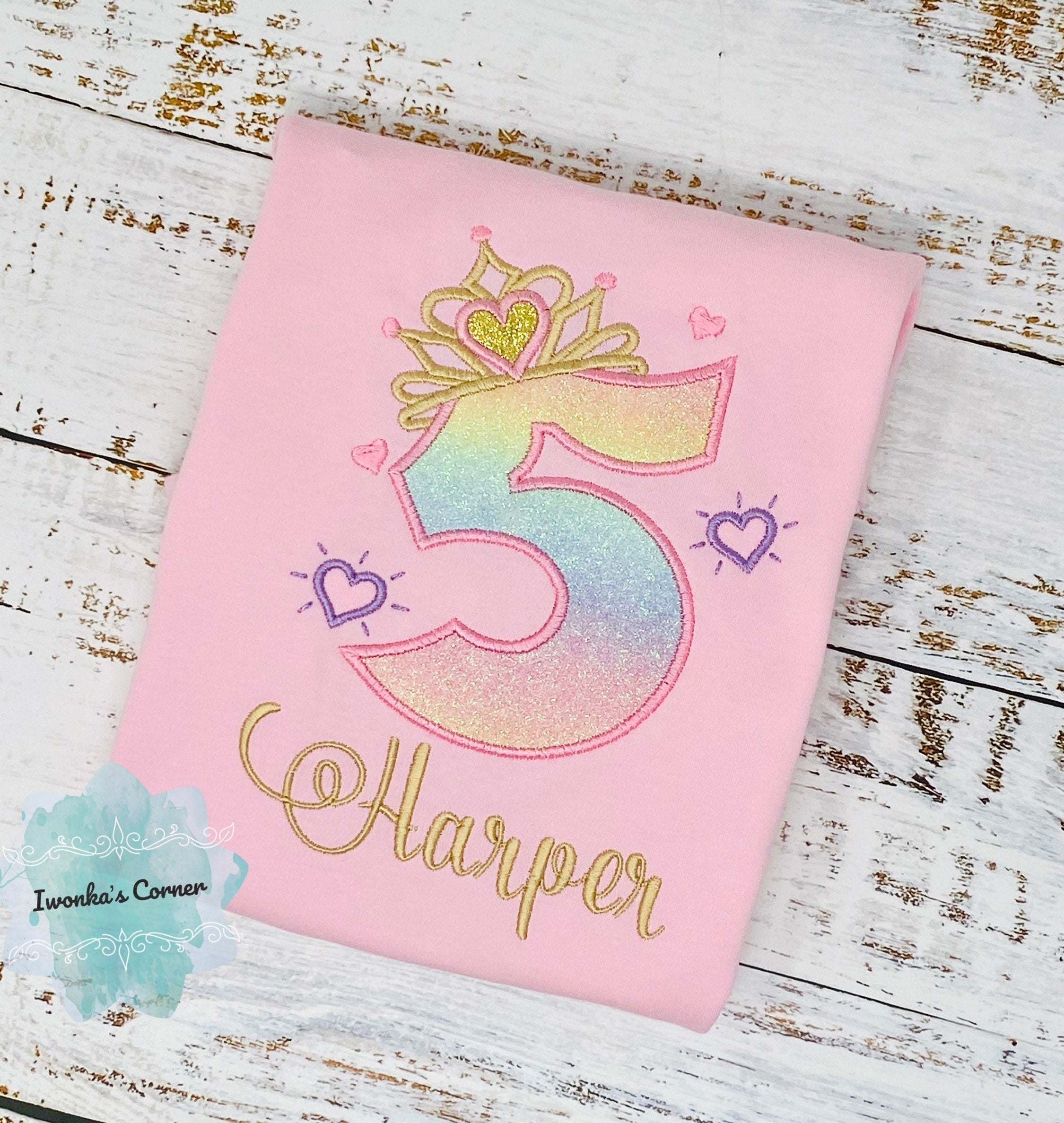 5th Birthday Shirt for Girl, Princess Birthday Shirt, Number with Crown Birthday Shirt, Girls 4th Birthday Shirt, Princess Birthday Party
