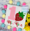 Girl 1st birthday shirt with strawberry, Berry birthday, Pink Polka dot number, Red strawberry tee, Any age