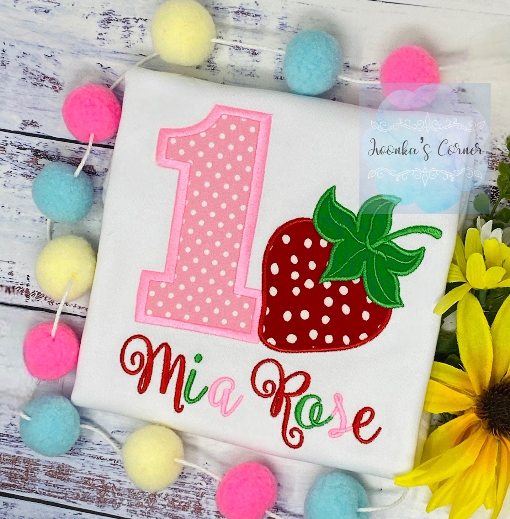 Girl 1st birthday shirt with strawberry, Berry birthday, Pink Polka dot number, Red strawberry tee, Any age