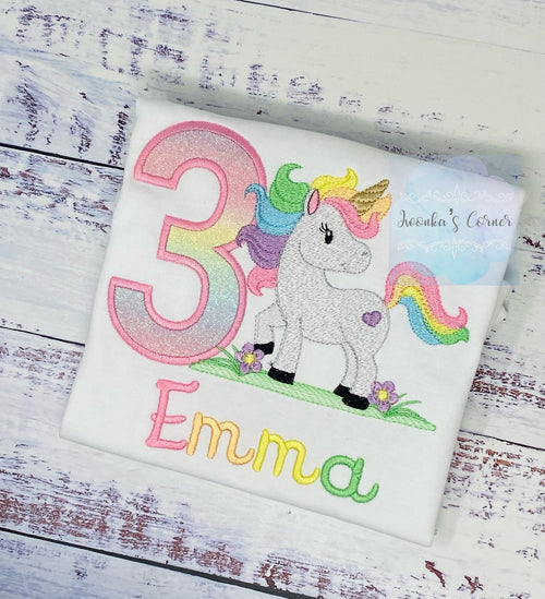 3rd Birthday Pastel Filled Stitch Unicorn Shirt, Girl Rainbow Pastel Unicorn Birthday, Gold Horn Uni Gift, Rainbow Unicorn, Any age