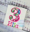 Girl 3rd birthday neon letter painted shirt, Number 3 shirt,