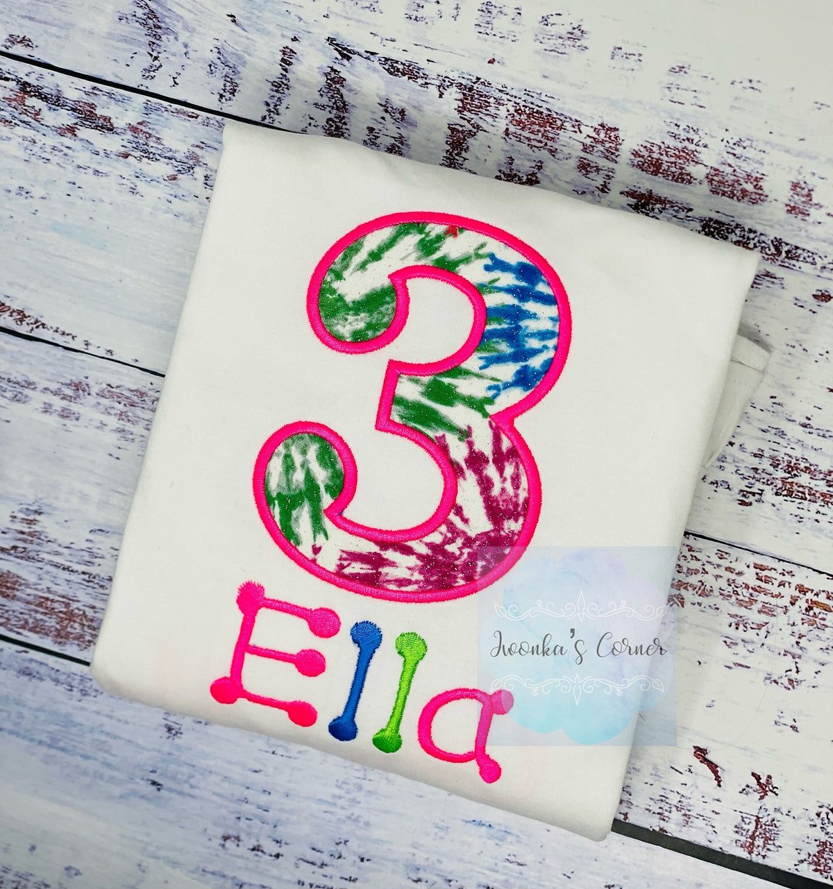 Girl 3rd birthday neon letter painted shirt, Number 3 shirt,