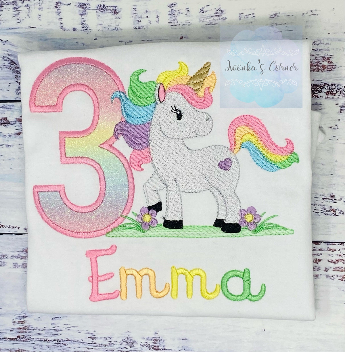 3rd Birthday Pastel Filled Stitch Unicorn Shirt, Girl Rainbow Pastel Unicorn Birthday, Gold Horn Uni Gift, Rainbow Unicorn, Any age