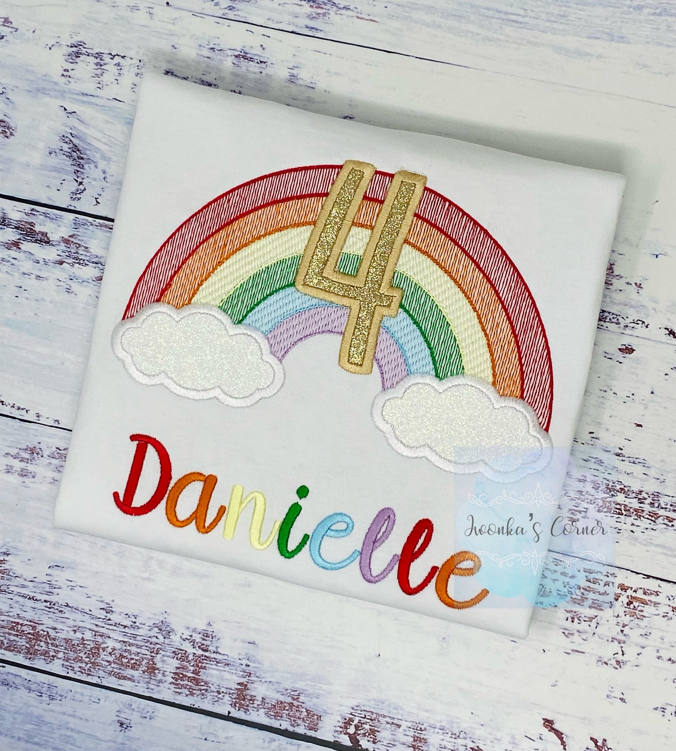 4th birthday sketch rainbow embroidery tee for a girl, Rainbow birthday outfit, Over the rainbow party, 6th birthday party rainbow theme