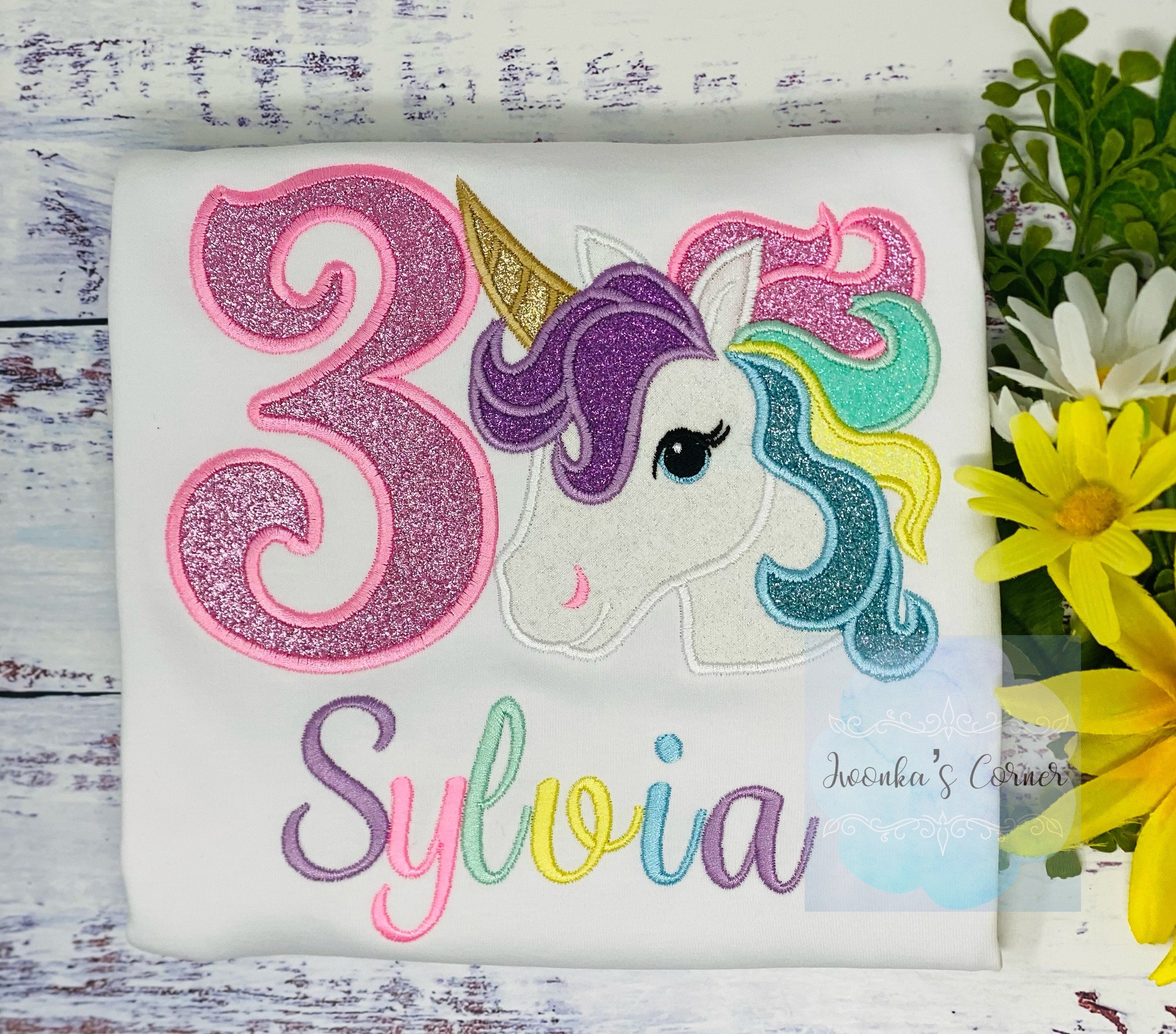 3rd Birthday Pastel Unicorn Shirt, Girl Rainbow Pastel Unicorn Birthday Outfit, Rainbow Unicorn outfit, Unicorn embroidery,made for Any age