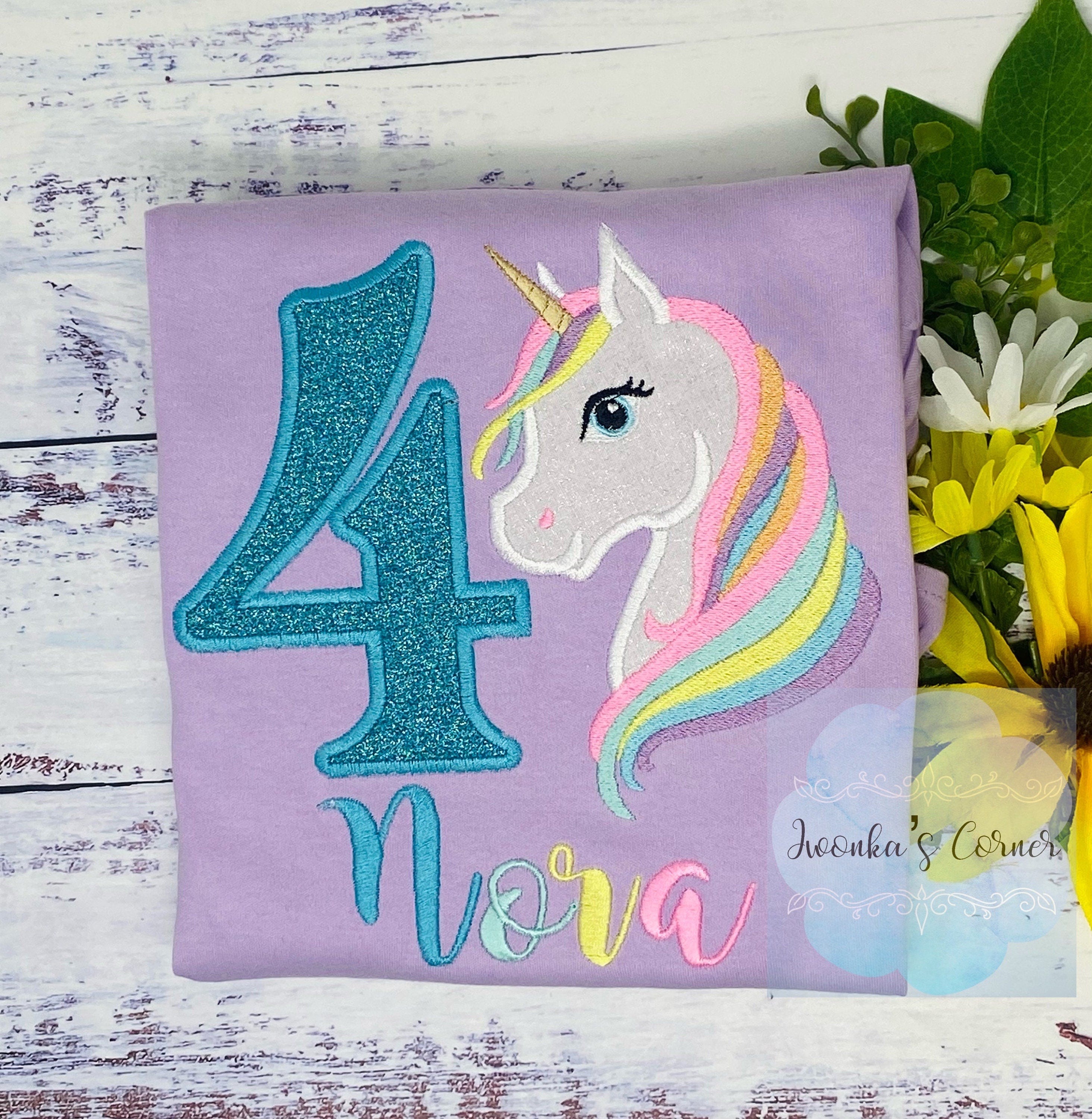4th Birthday Pastel Unicorn Shirt, Turquoise Rainbow Pastel Unicorn Birthday Outfit, Rainbow Unicorn outfit, Unicorn embroidery, Any age