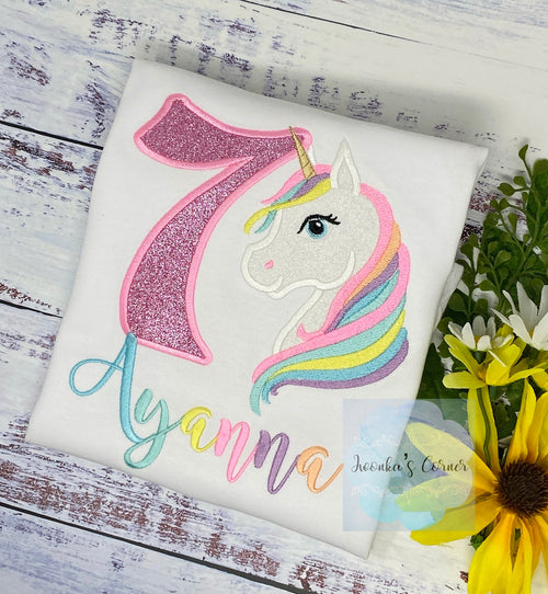 3rd Birthday Pastel Unicorn Shirt, Girl Rainbow Pastel Unicorn Birthday Outfit, Rainbow Unicorn outfit, Unicorn embroidery, Any age
