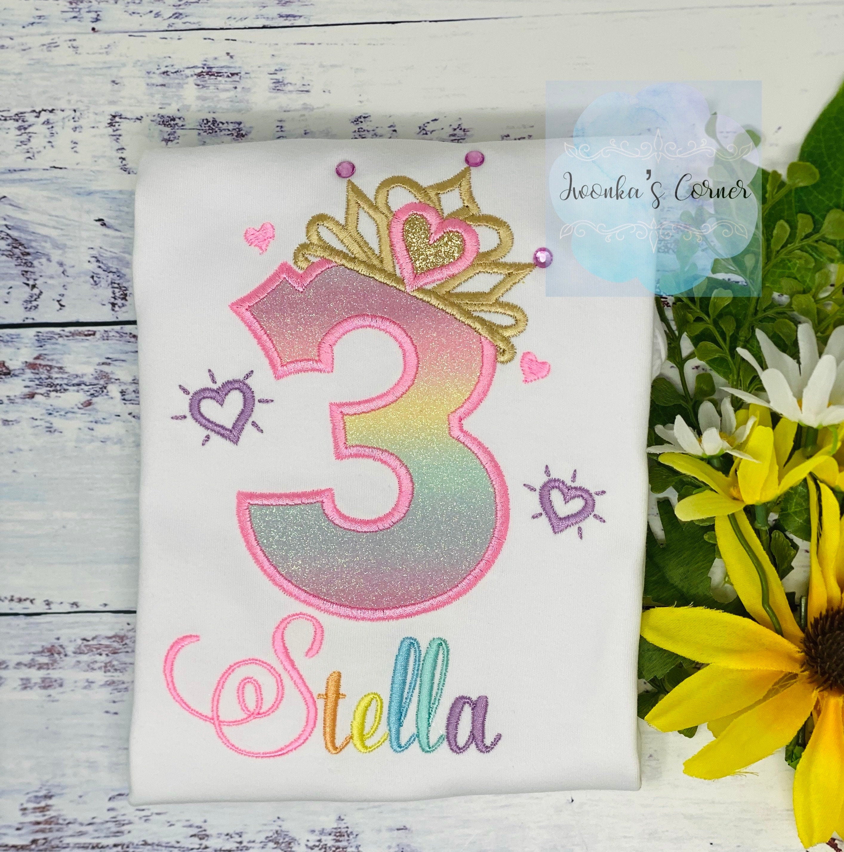 3rd Birthday Shirt for Girl, Rainbow Princess Birthday Shirt, Birthday Number with Crown, Girls rhinestone tiara, Princess Party
