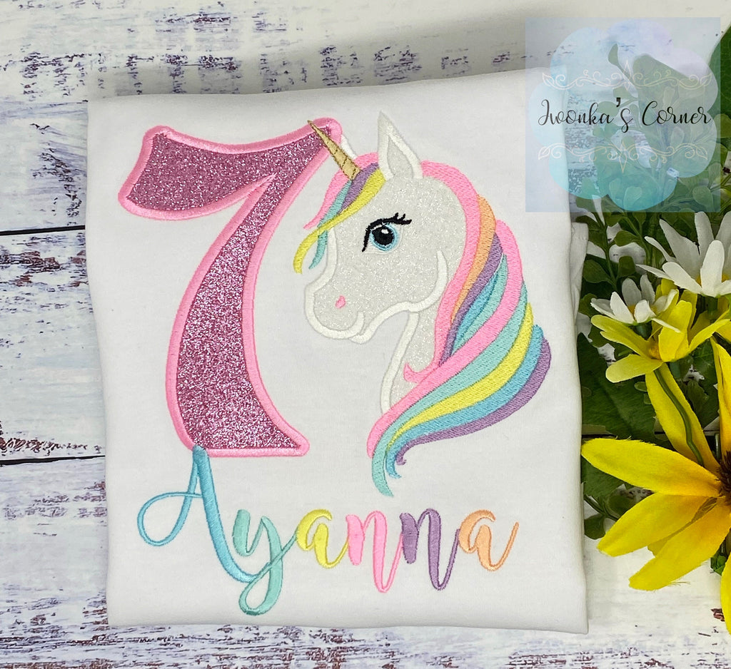 3rd Birthday Pastel Unicorn Shirt, Girl Rainbow Pastel Unicorn Birthday Outfit, Rainbow Unicorn outfit, Unicorn embroidery, Any age
