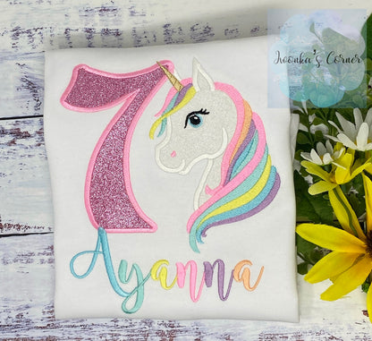 3rd Birthday Pastel Unicorn Shirt, Girl Rainbow Pastel Unicorn Birthday Outfit, Rainbow Unicorn outfit, Unicorn embroidery, Any age