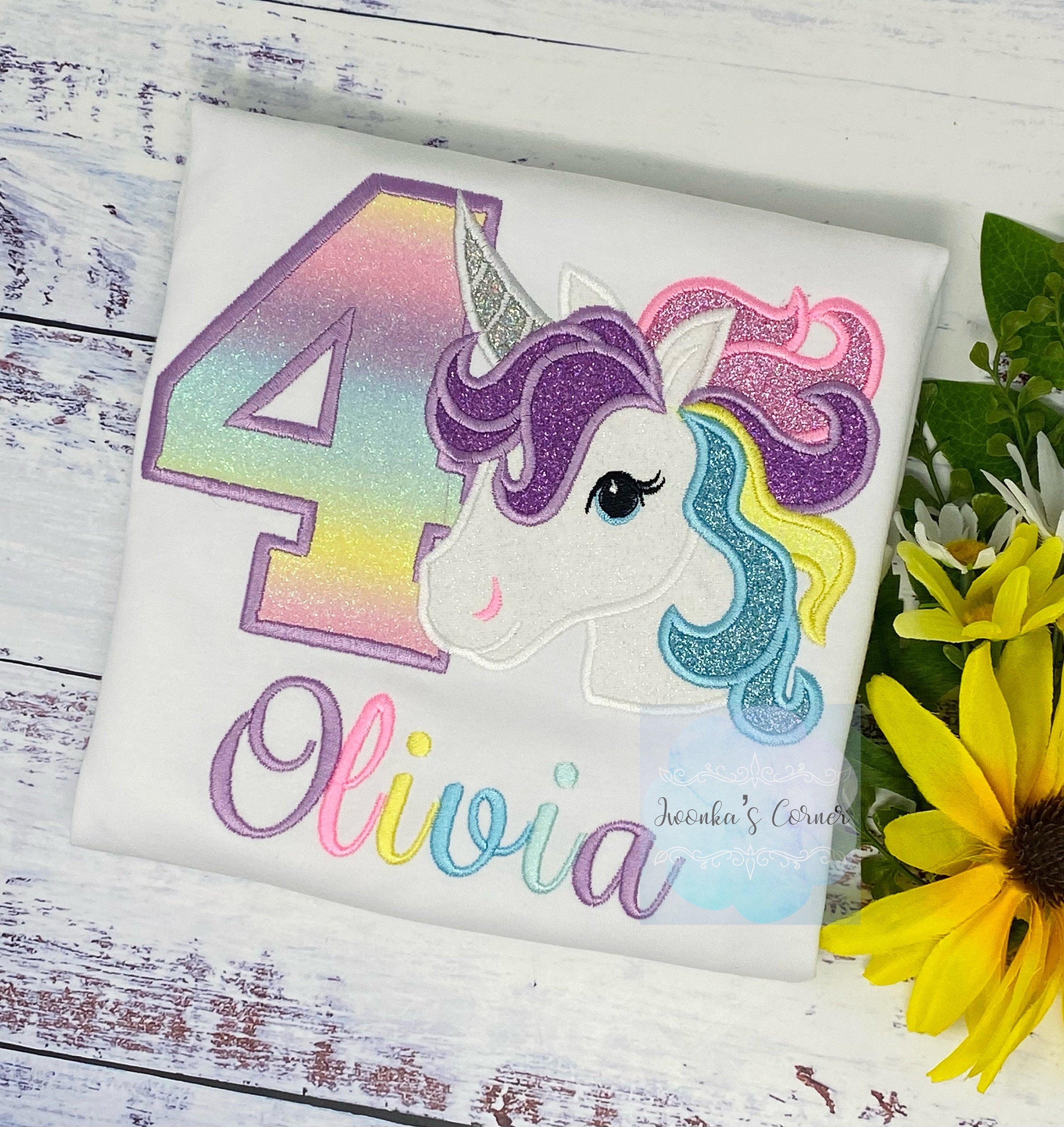 Girl 5th Rainbow Pastel Unicorn Birthday, 6th Birthday Pastel Unicorn Shirt, Unicorn birthday, Rainbow Unicorn, Custom Purple Uni Embroidery