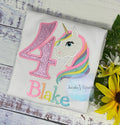 4th Birthday Pastel Unicorn Shirt, Girl Rainbow Pastel Unicorn Birthday Outfit, Rainbow Unicorn outfit, Unicorn embroidery, Any age