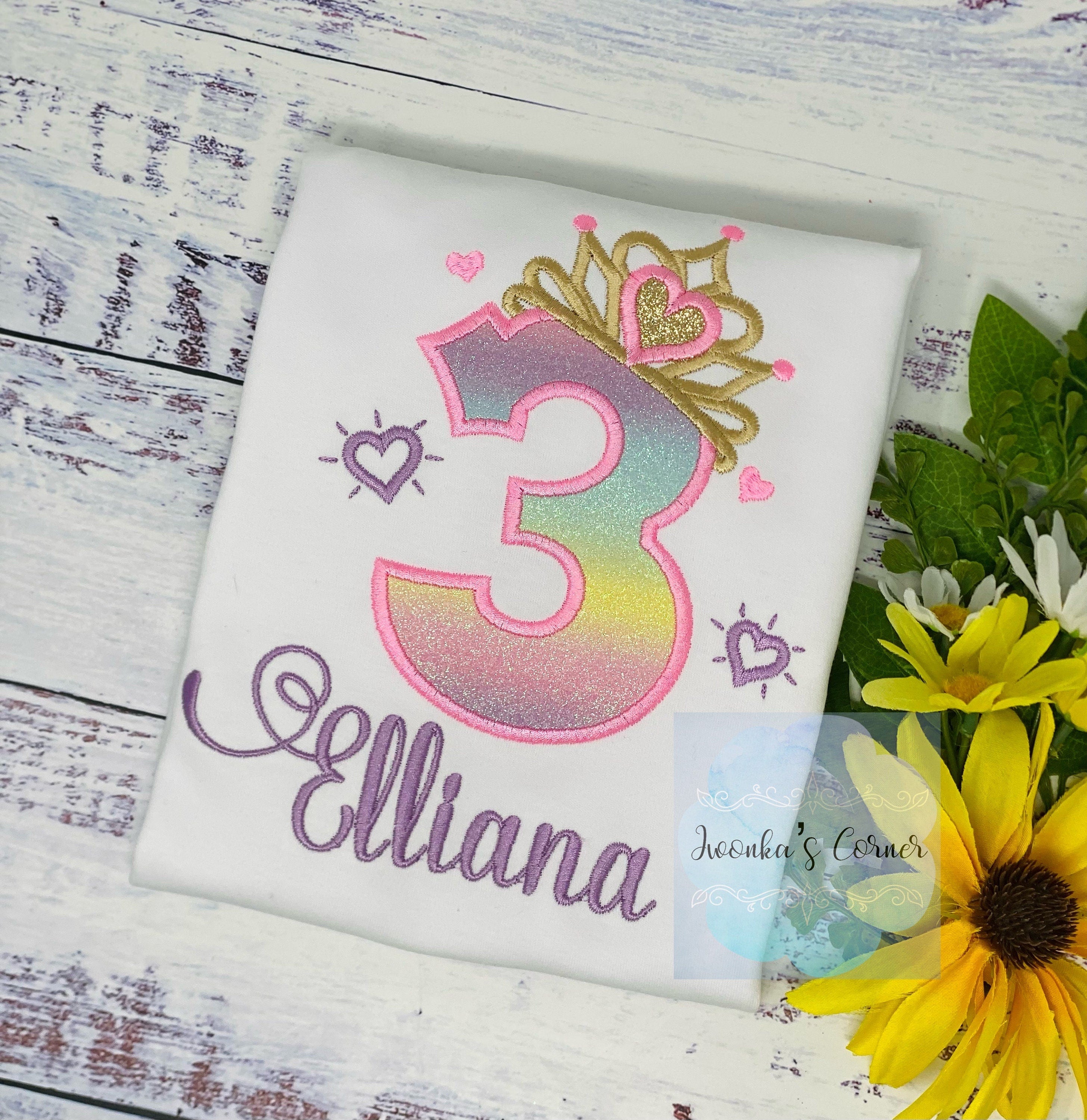 3rd Birthday Girl Outfit, Princess Birthday Shirt, Number with Tiara, purple Princess Birthday Shirt, Princess Birthday Party