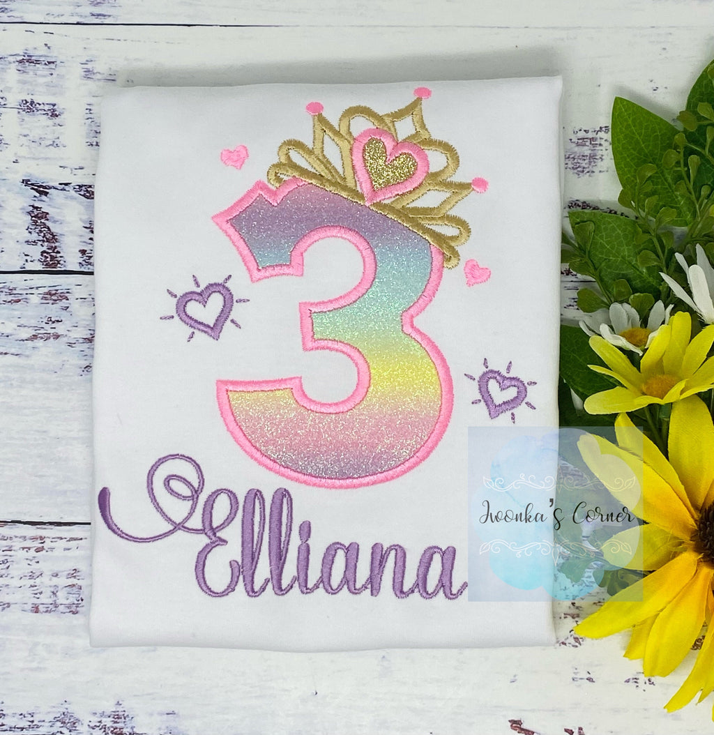3rd Birthday Girl Outfit, Princess Birthday Shirt, Number with Tiara, purple Princess Birthday Shirt, Princess Birthday Party