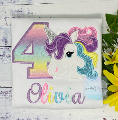 Girl 4th Rainbow Pastel Unicorn Birthday, 6th Birthday Pastel Unicorn Shirt, Unicorn birthday, Rainbow Unicorn, Custom Uni Embroidery