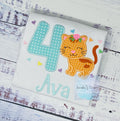 Girl 4th Birthday ruffle Shirt with Kitten, Personalized Shirt with Cute orange Cat, Polka dot kitty shirt