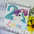 Girl 2nd Birthday pink Unicorn Shirt, Girl Rainbow Pastel Unicorn Birthday Outfit, Rainbow Unicorn Blue number, Unicorn embroidery, Any Agee