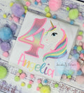 Girl 4th Birthday Pastel Unicorn and number Shirt, SHIPPING NEXT DAY, Girl Rainbow Pastel Unicorn Birthday, Rainbow Uni, Unicorn embroidery