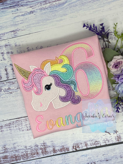 6th Birthday pink Unicorn Shirt, Girl Rainbow Pastel Unicorn Birthday , Rainbow Unicorn outfit, Unicorn embroidery, Any age, Pastel orange