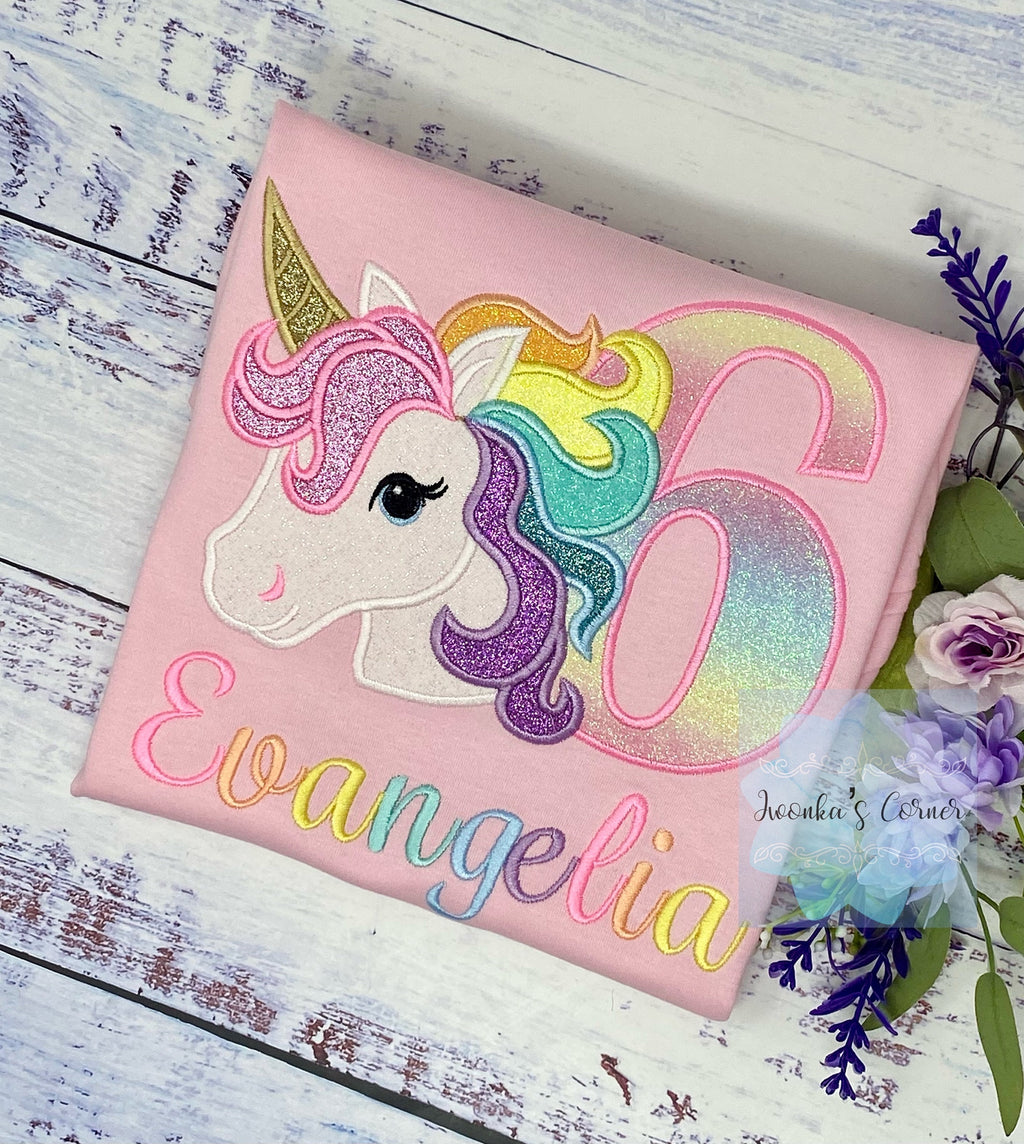 6th Birthday pink Unicorn Shirt, Girl Rainbow Pastel Unicorn Birthday , Rainbow Unicorn outfit, Unicorn embroidery, Any age, Pastel orange
