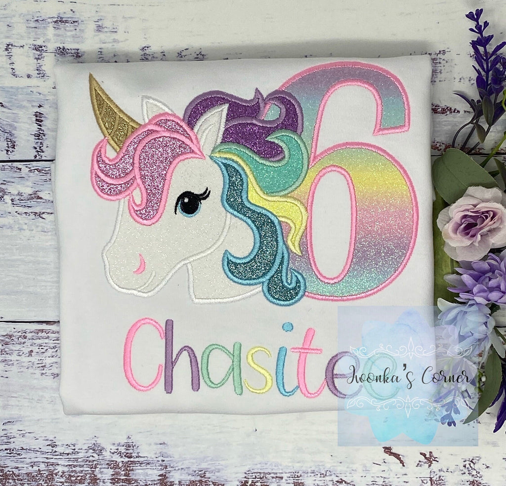 6th Birthday pink Unicorn Shirt, Girl Rainbow Pastel Unicorn Birthday , Rainbow Unicorn outfit, Unicorn embroidery, Any age, Pastel orange