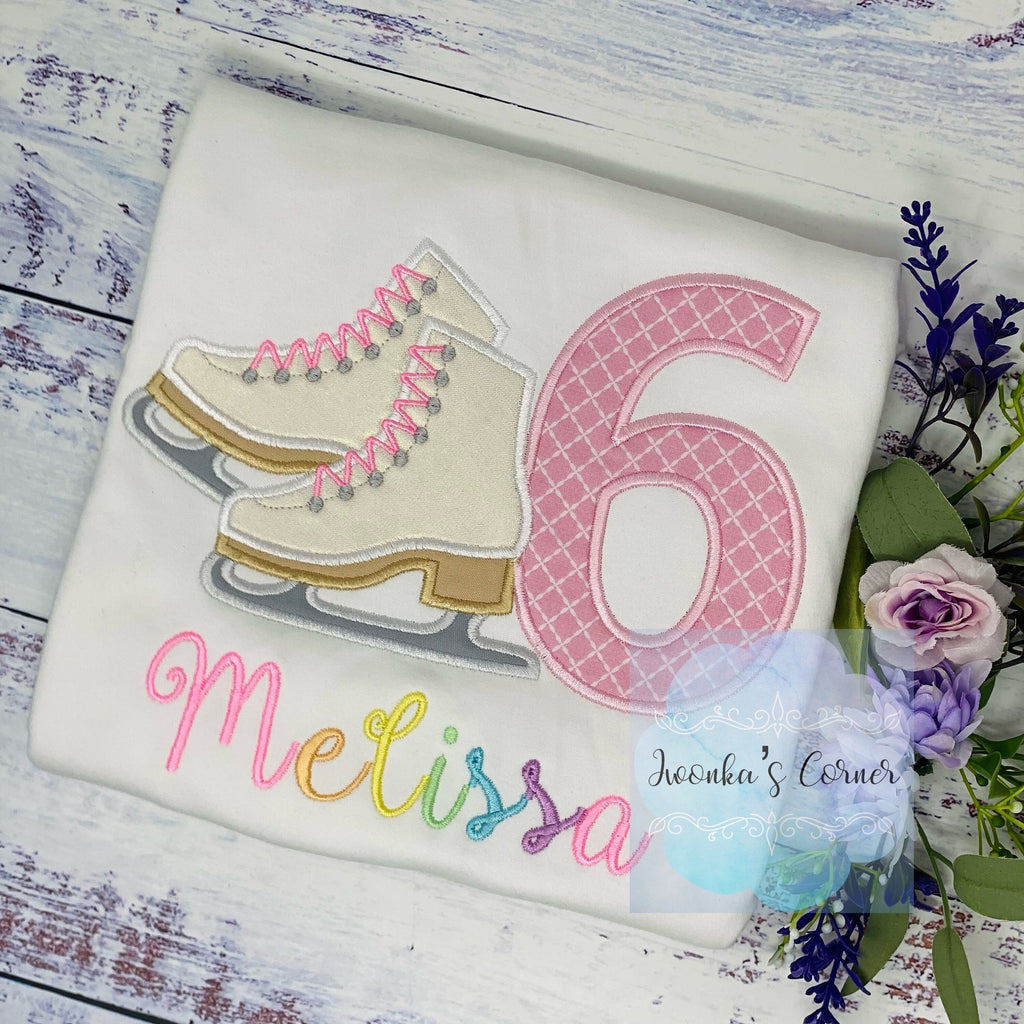 Personalized Ice Skating Birthday Shirt | Custom Embroidered Tee | Unique skating tee, 6th birthday winter sport party