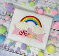 Girl Personalized Traditional Rainbow Tee, Casual Rainbow Shirt, Shirt with banner and name, Custom rainbow applique