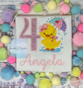 Girl Personalized Yellow Duckling Tee, Casual Duck in the rain Shirt, Shirt with Pink Number and name, Custom birthday Applique tee