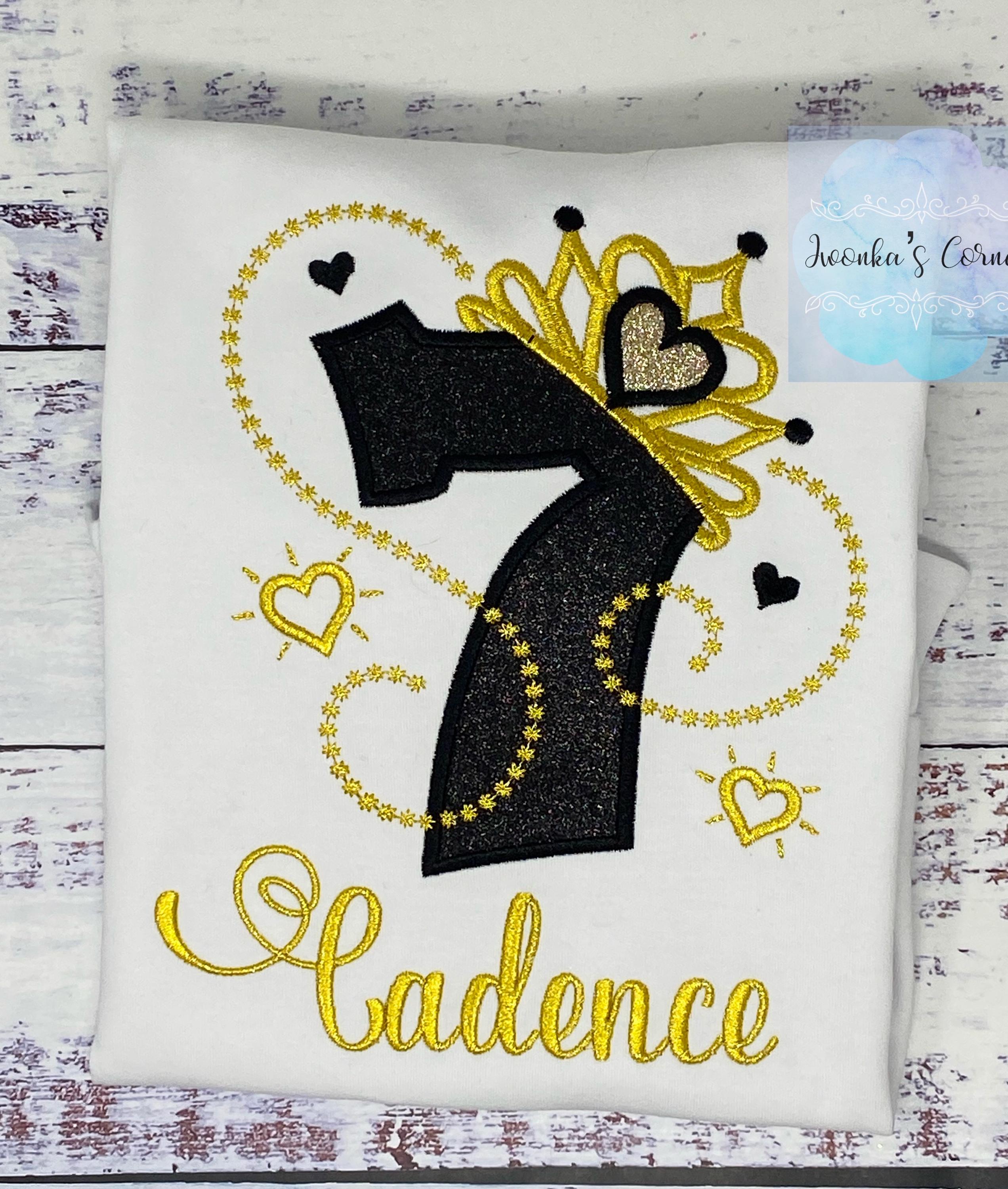 7th Birthday Shirt for Girl, Bee Black Gold Numer, Princess Bee Birthday Shirt, Birthday Number with tiara, Girls Any Age Queen Bee Number,