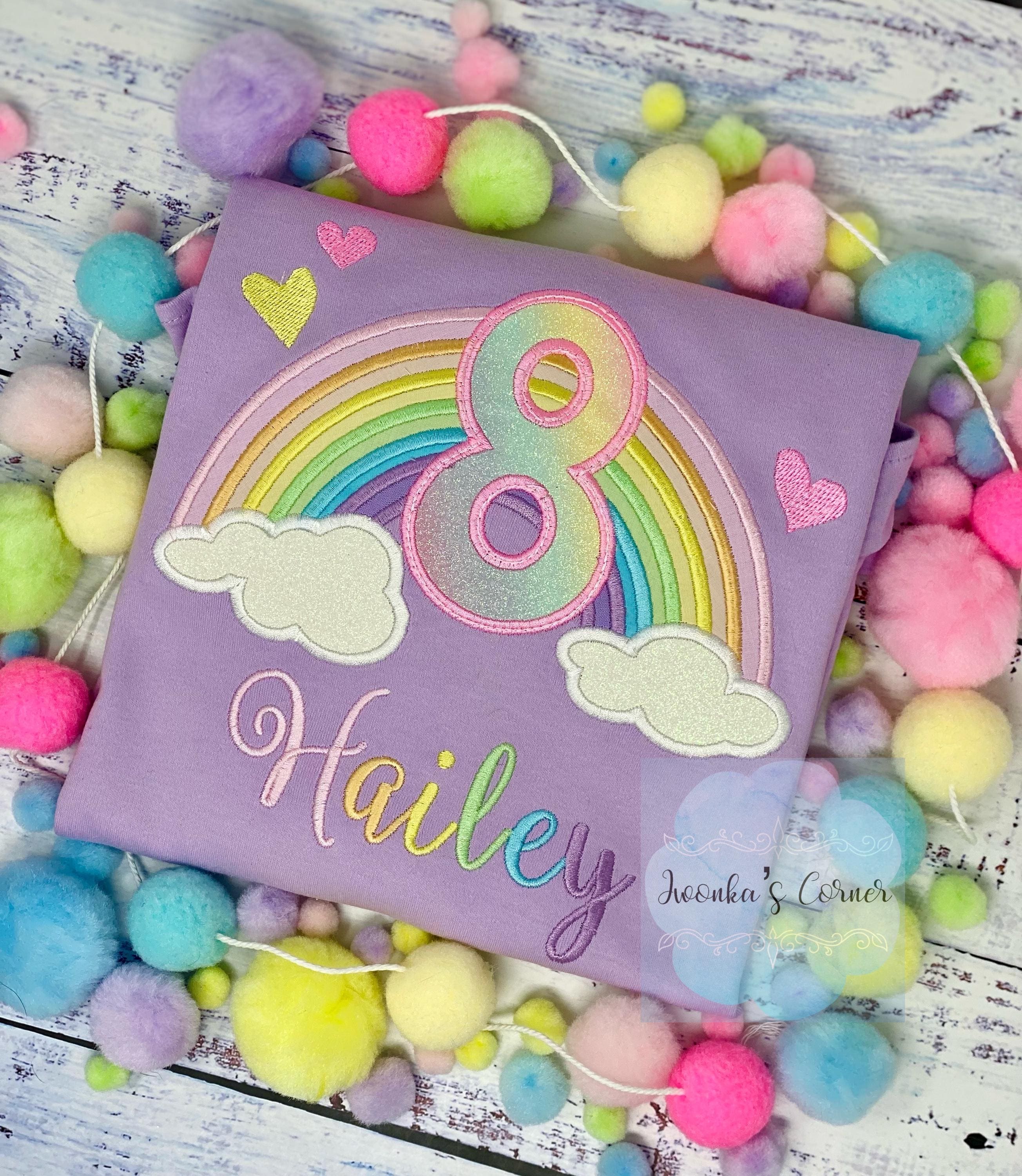 8th Rainbow birthday shirt for a girl, Over the rainbow party, Any Age, birthday party rainbow theme, Pastel Color Rainbow, Pink Rainbow