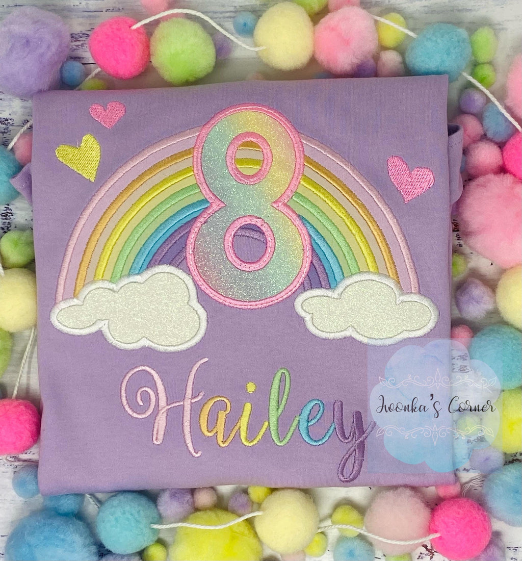 8th Rainbow birthday shirt for a girl, Over the rainbow party, Any Age, birthday party rainbow theme, Pastel Color Rainbow, Pink Rainbow