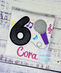 Girl 6th Birthday Microphone, Music notes and number Shirt, Girl Karaoke Singing Birthday Tee, Musical embroidery, Any age