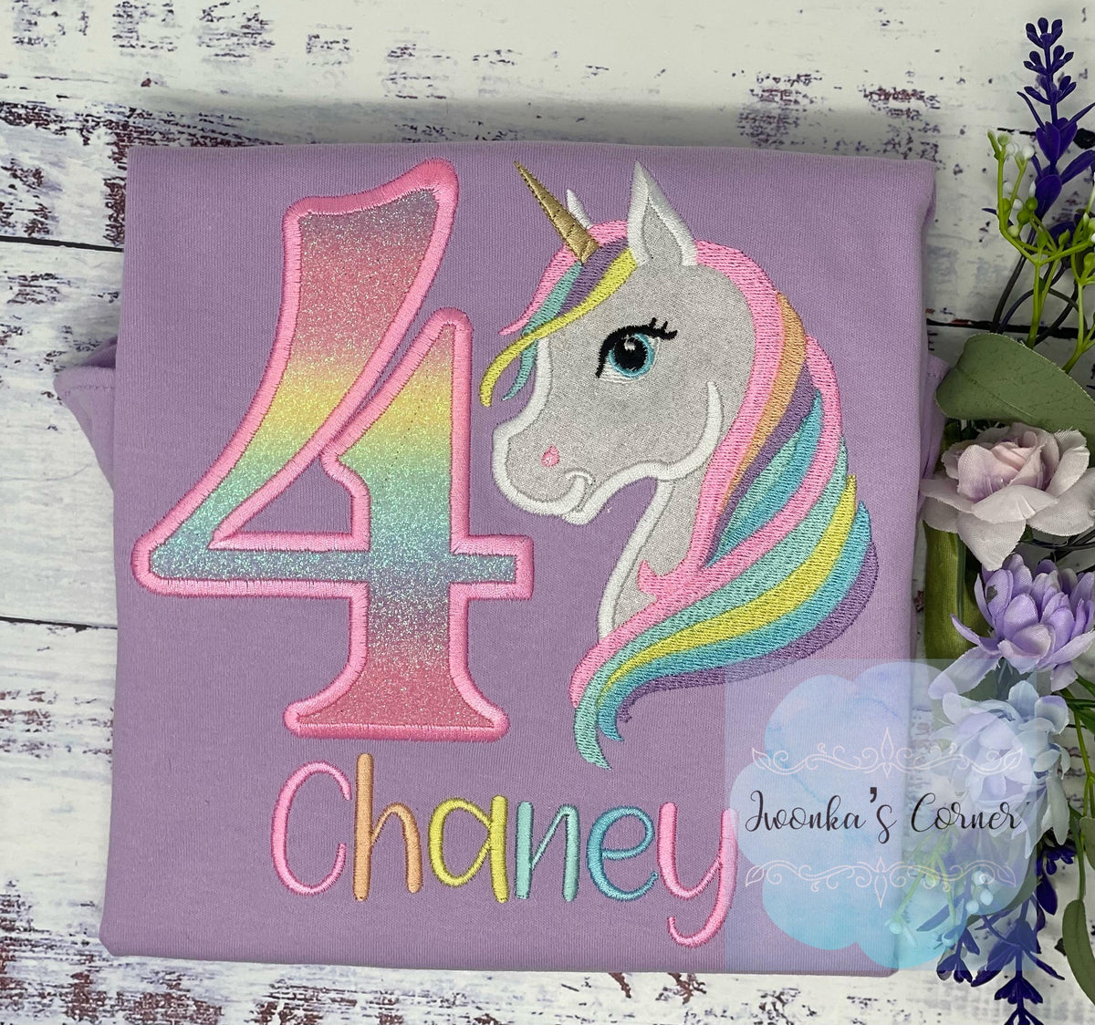 Girl 4th Birthday Pastel Unicorn and number Shirt, SHIPS NEXT DAY, Girl Rainbow Pastel Unicorn Birthday, Unicorn embroidery, Any age