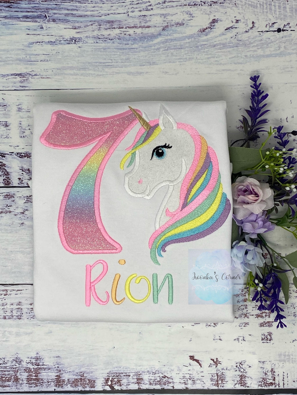Girl 4th Birthday Pastel Unicorn and number Shirt, Girl Rainbow Pastel Unicorn Birthday, Rainbow Uni outfit, Unicorn embroidery, Any age