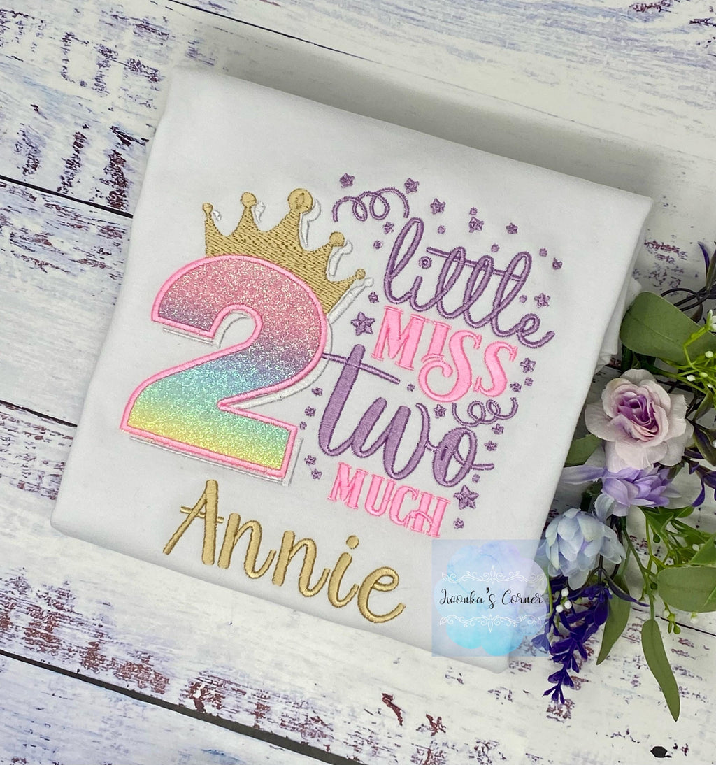 2nd Birthday Shirt for Girl, Princess Birthday Shirt, Number with Crown Birthday Shirt, Toddler Miss Two Much Embroidered Shirt