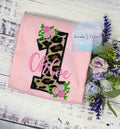 Girl 1st birthday shirt with cheetah print, Floral mini Roses embroidery tee, Personalized applique shirt, Any age