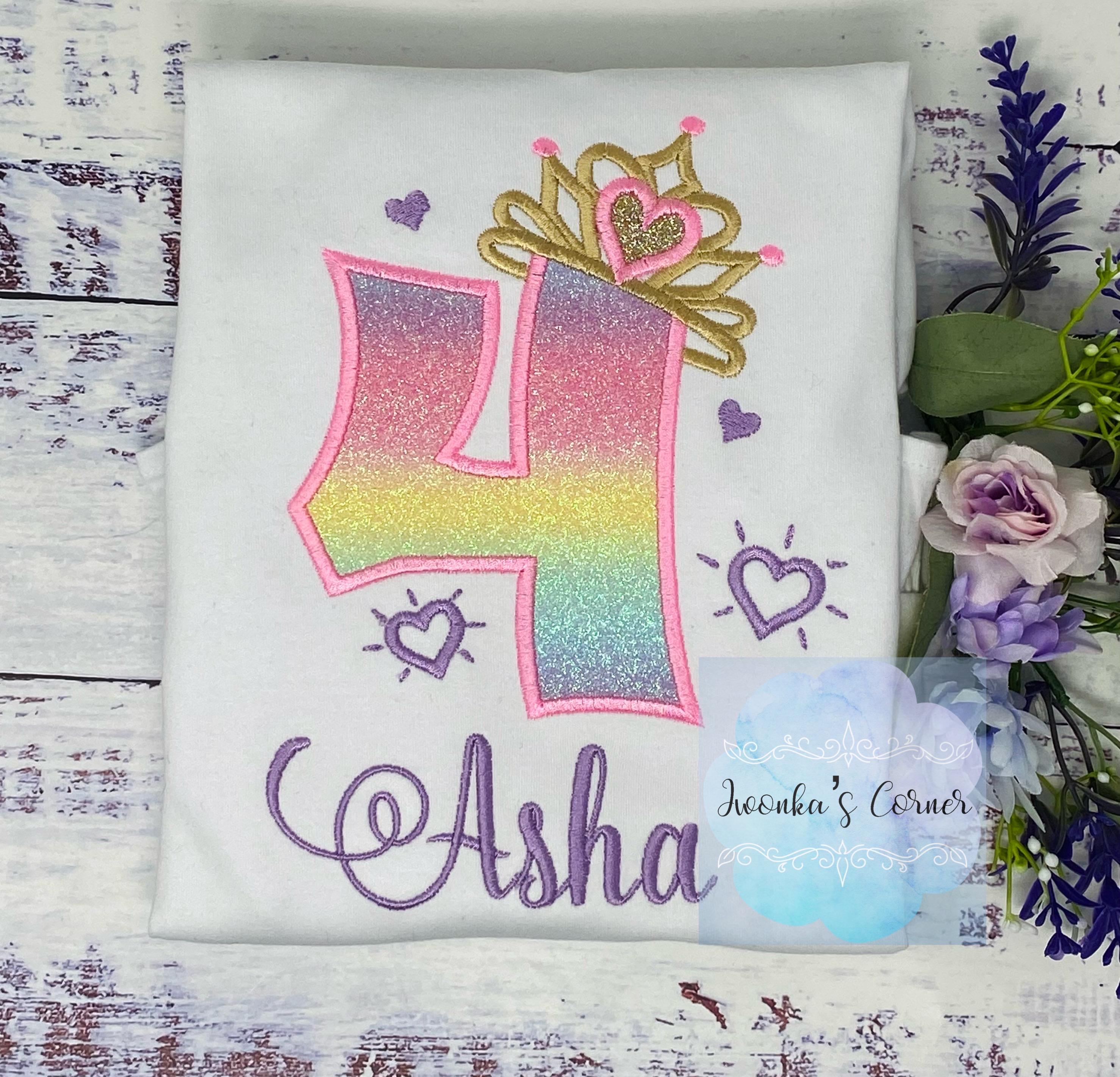 4th birthday shirt for girl, Princess birthday shirt, Number with crown birthday shirt, Girls 4th birthday shirt, Princess birthday party